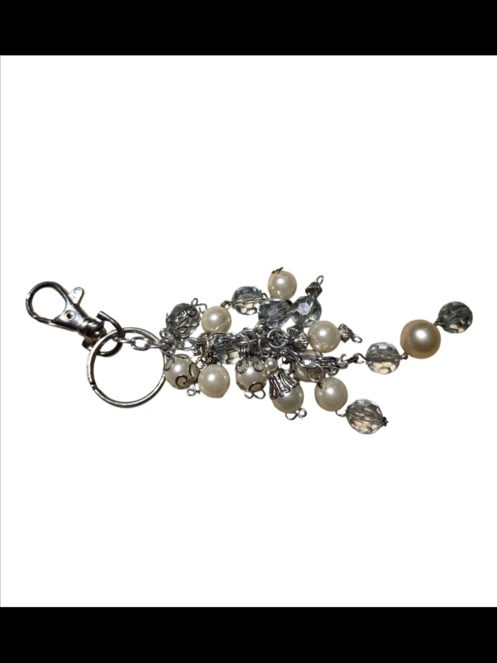 Pearl & Blue Bead Cluster Purse/Keychain Handcrafted One Of A Kind NEW